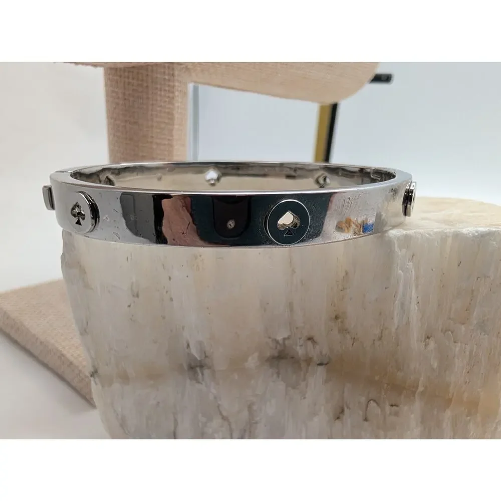 Kate Spade New York Silver Tone Spade Logo Hinged Bangle Bracelet Fashion - Picture 7 of 7